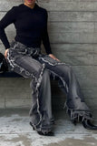 namcoverse Solid Color High Waist Boyish Tassel Jeans