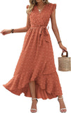 Namcoverse Fashion V Neck Polka Dot Ruffle Sleeves Bohemian Beach Maxi Dress