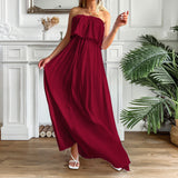 Namcoverse Women Fashion Solid Color Casual Tube Top Vacation Elegant Party Maxi Dress