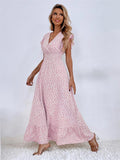 Namcoverse Fashion Print Polka Dot Beach Resort Dress Sexy V Neck Maxi Dress