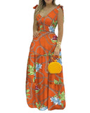 Namcoverse Sexy Fashion Sleeveless Printed V-neck Maxi Dress