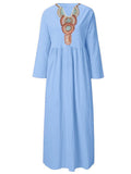 Namcoverse Casual Loose Cotton Linen V Neck Beach Dress