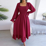 Namcoverse Elegant Folds Full Sleeve Ruffles A-line Maxi Dresses