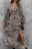 Namcoverse V-neck Single Breasted Puff Sleeve High Waist Leopard Print Dress