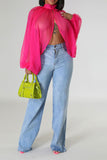 namcoverse Solid Color Tie Back Chic Irregular Blouse