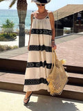 Namcoverse Bohemian Striped Print Beach Patchwork Sexy Sleeveless Dress