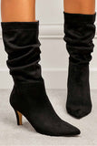 namcoverse Suede Pointed Toe Pleated Stiletto Heels Ankle Boots