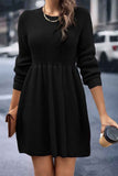 namcoverse Solid Color Shirring Long Sleeve Knitted Dress