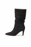 namcoverse Suede Pointed Toe Pleated Stiletto Heels Ankle Boots