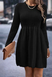 namcoverse Solid Color Shirring Long Sleeve Knitted Dress