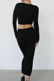 namcoverse Solid Long Sleeve Twisted-Front Skirt Set