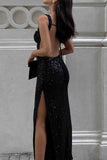 namcoverse Sequined Irregular Backless Strap Dress