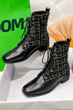 namcoverse Square Toe Plaid Tweed Ankle Boot