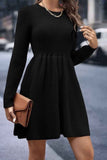 namcoverse Solid Color Shirring Long Sleeve Knitted Dress