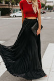 namcoverse Solid Color High Waist Pleated Maxi Skirt