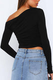 namcoverse One Shoulder Long Sleeve Pleated Tops