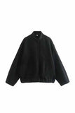 namcoverse Solid Stand Collar Button Pocket Jacket