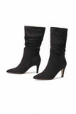 namcoverse Suede Pointed Toe Pleated Stiletto Heels Ankle Boots