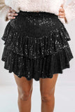 namcoverse Solid Sequined Pleated Tiered Mini Skirt