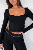 namcoverse Square Neck Slit Long Sleeve Tops