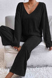 namcoverse V Neck Ribbed Long Sleeve Two-Piece Set