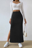 namcoverse Solid Color Slit Knitted Skirt