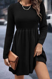 namcoverse Solid Color Shirring Long Sleeve Knitted Dress