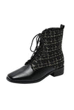 namcoverse Square Toe Plaid Tweed Ankle Boot