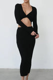 namcoverse Solid Long Sleeve Twisted-Front Skirt Set