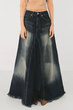 namcoverse Wash Distressed High-Rise Raw Hem Fishtail Denim Maxi Skirt