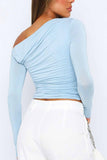 namcoverse One Shoulder Long Sleeve Pleated Tops