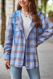 namcoverse Hooded Plaid Button Up Blouse