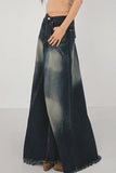 namcoverse Wash Distressed High-Rise Raw Hem Fishtail Denim Maxi Skirt