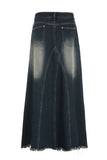 namcoverse Wash Distressed High-Rise Raw Hem Fishtail Denim Maxi Skirt