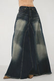 namcoverse Wash Distressed High-Rise Raw Hem Fishtail Denim Maxi Skirt