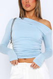 namcoverse One Shoulder Long Sleeve Pleated Tops