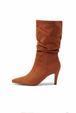 namcoverse Suede Pointed Toe Pleated Stiletto Heels Ankle Boots