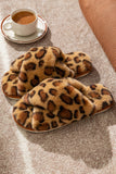 namcoverse Leopard Print Cross Strap Fuzzy Slippers