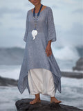 Namcoverse Fashion Irregular Leisure Loose Linen Round Neck Comfy Dress