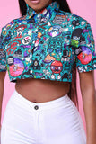 namcoverse Cartoon Print Urban Crop Shirt