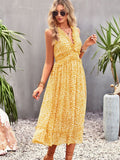 Namcoverse Summer Sleeveless Ruffle Fashion A Line Deep V Neck Elegant Party Maxi Dress