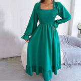 Namcoverse Elegant Folds Full Sleeve Ruffles A-line Maxi Dresses