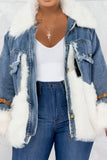 namcoverse Faux Fur Patchwork Casual Denim Coat