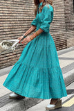 Namcoverse Fashion Elegant High Waist Pleated Office Shirt Printed Casual Maxi Dress