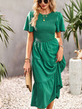 Namcoverse Women's Boho Long Sleeve O Neck Vacation High Waist Party Maxi Dress