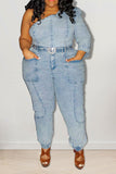 namcoverse Solid Color Cool One Shoulder Denim Pant Suit