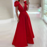 Namcoverse Sleeveless Slim Elegant Deep V Neck Solid Color A-Line Party Maxi Dress