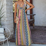 Namcoverse Trendy Elegant Boho Party Beach Vacation V Neck Printed Floral Maxi Dress