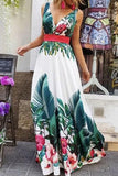 Namcoverse Fashion V Neck Sleeveless Print Sexy Party Maxi Dress