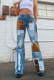 namcoverse Color Block Applique Patchwork Retro Jeans